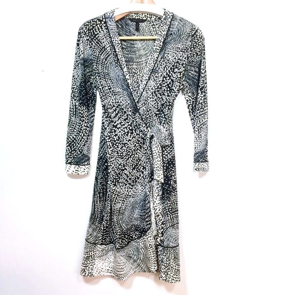 BCBG MazAzria Black & Cream Adele Wrap Dress